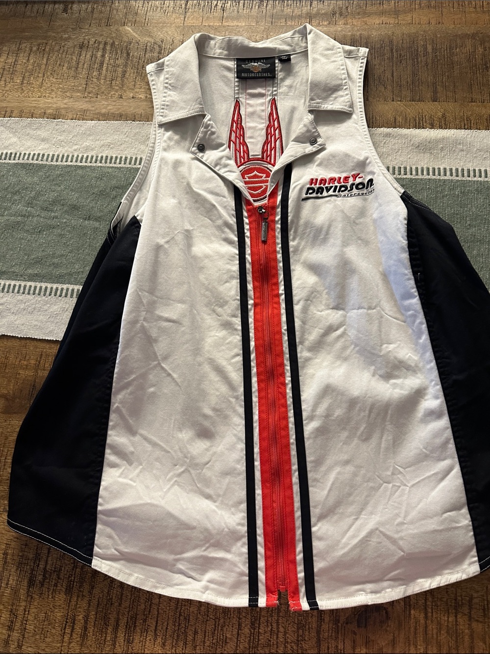 Harley-Davidson White, Black & Red Sleeveless Zip Vest